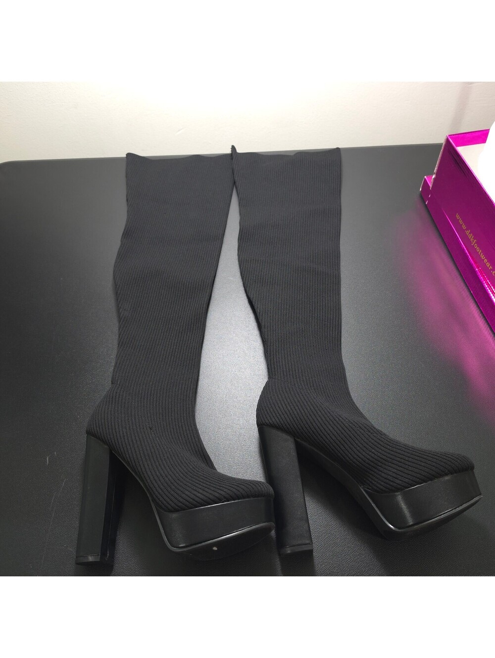 Black Knee High Platform Boots Size 7 KAYLEEN by Los Angeles